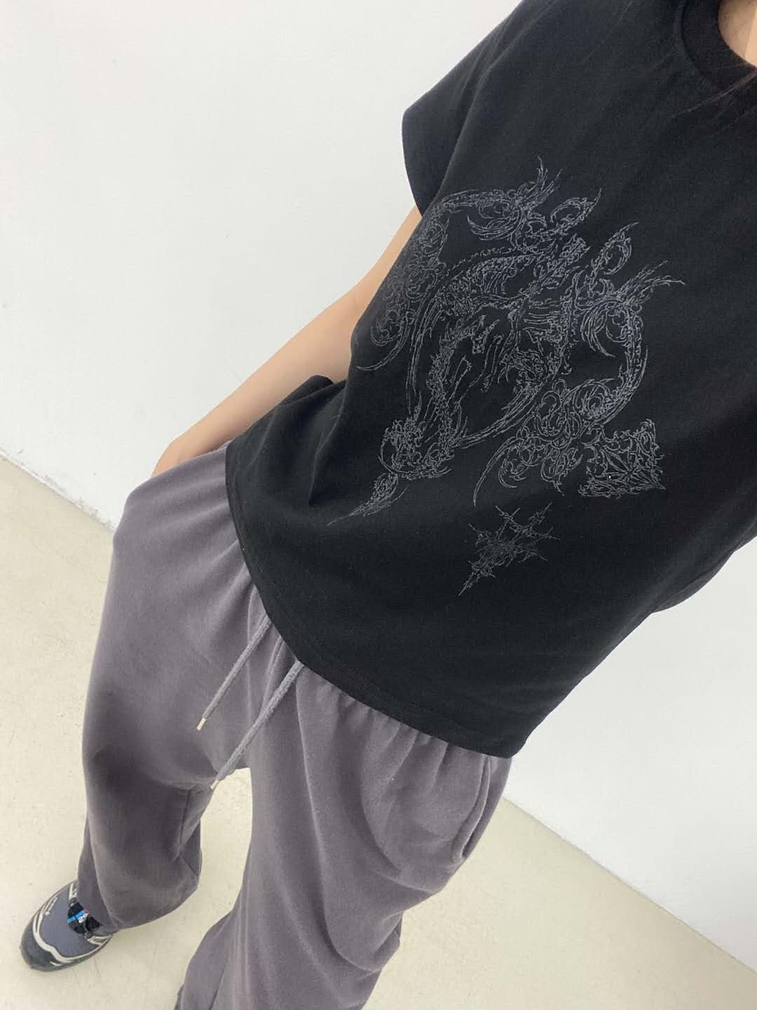愛心圖騰印花短袖上衣 Heart Totem Print Short Sleeve Top