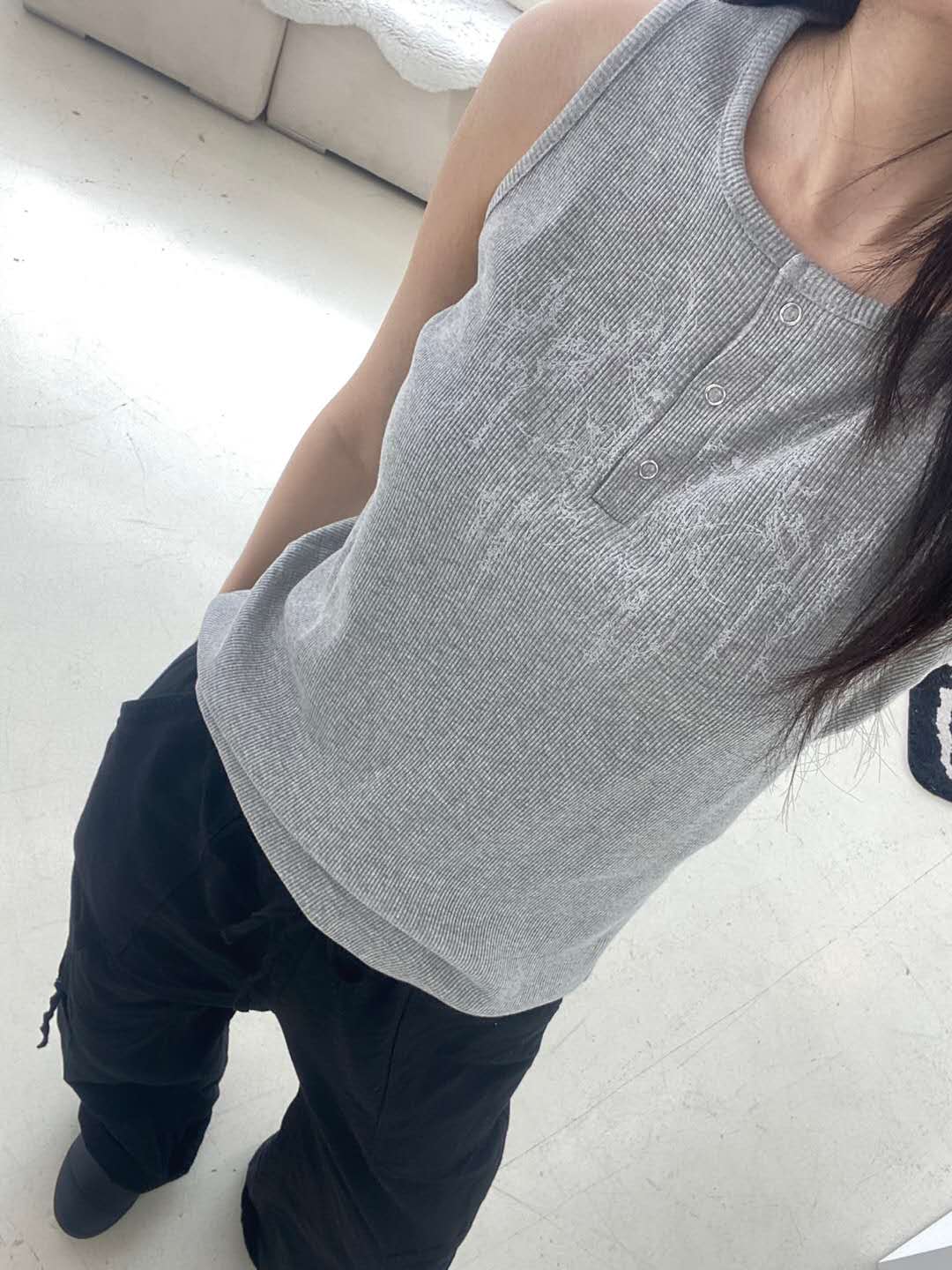 手繪圖騰印花鈕扣背心 Totem Print Button Tank Top