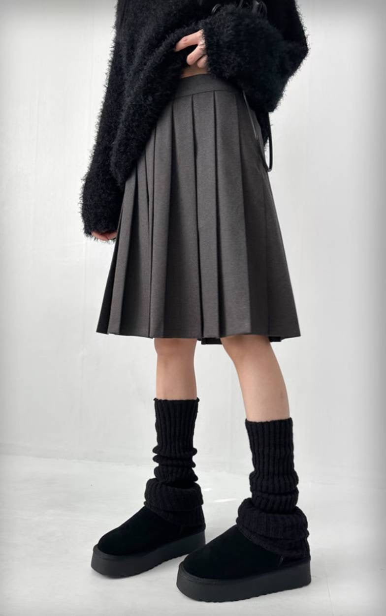 百褶五分半裙 Versatile Pleated Midi Skirt