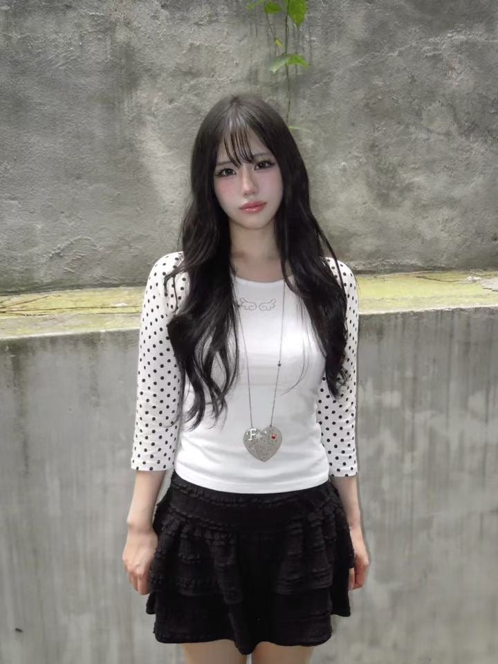天使翅膀波點七分袖 Angel Wings Polka Dot Three-Quarter Sleeves