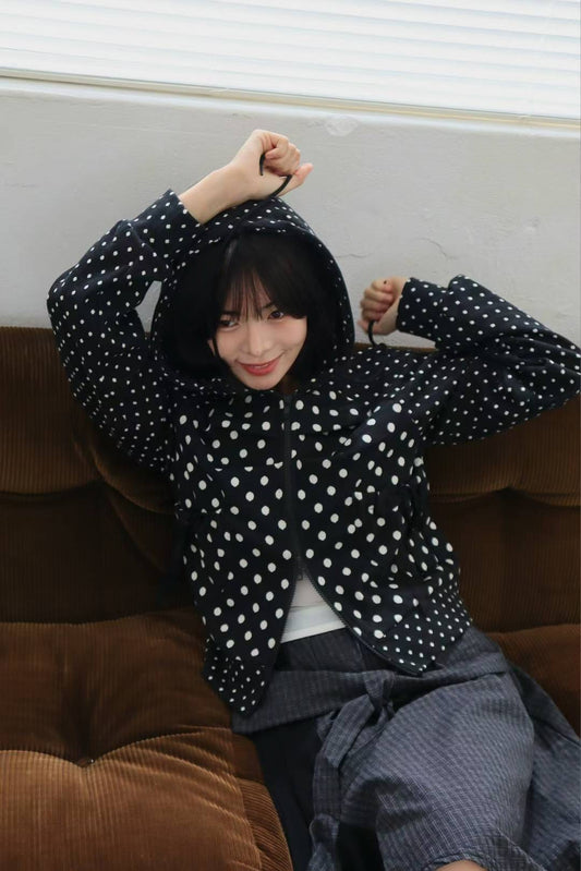 波點雙拉鍊連帽外套 Polka Dot Double Zip Hooded Jacket