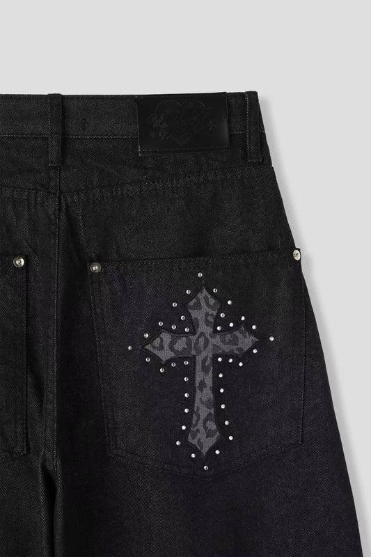 十字架彎刀褲 Cross Embroidery Wide Pants
