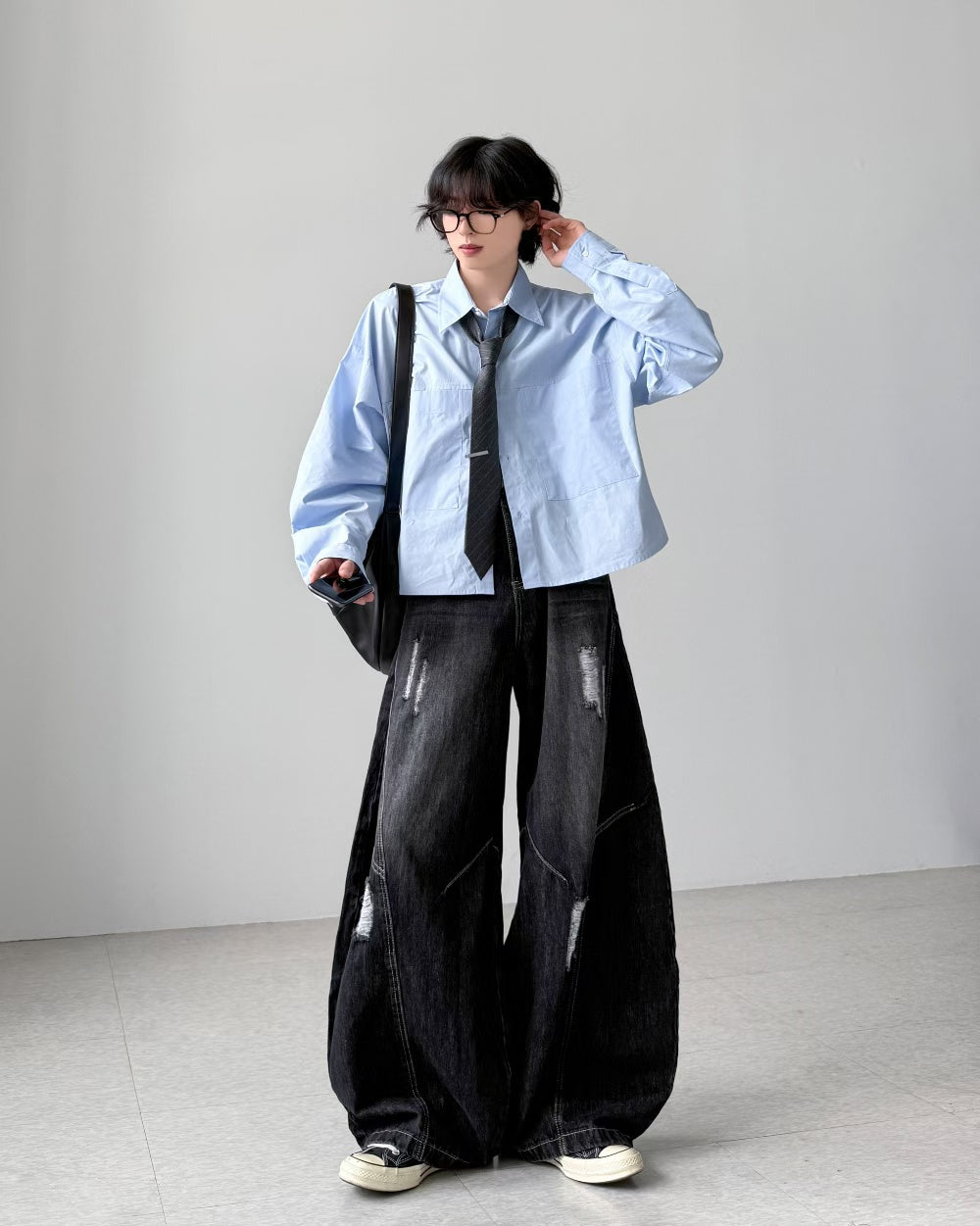 【Unisex】深色水洗彎刀牛仔褲 Dark Washed High-rise Barrel-leg Jeans