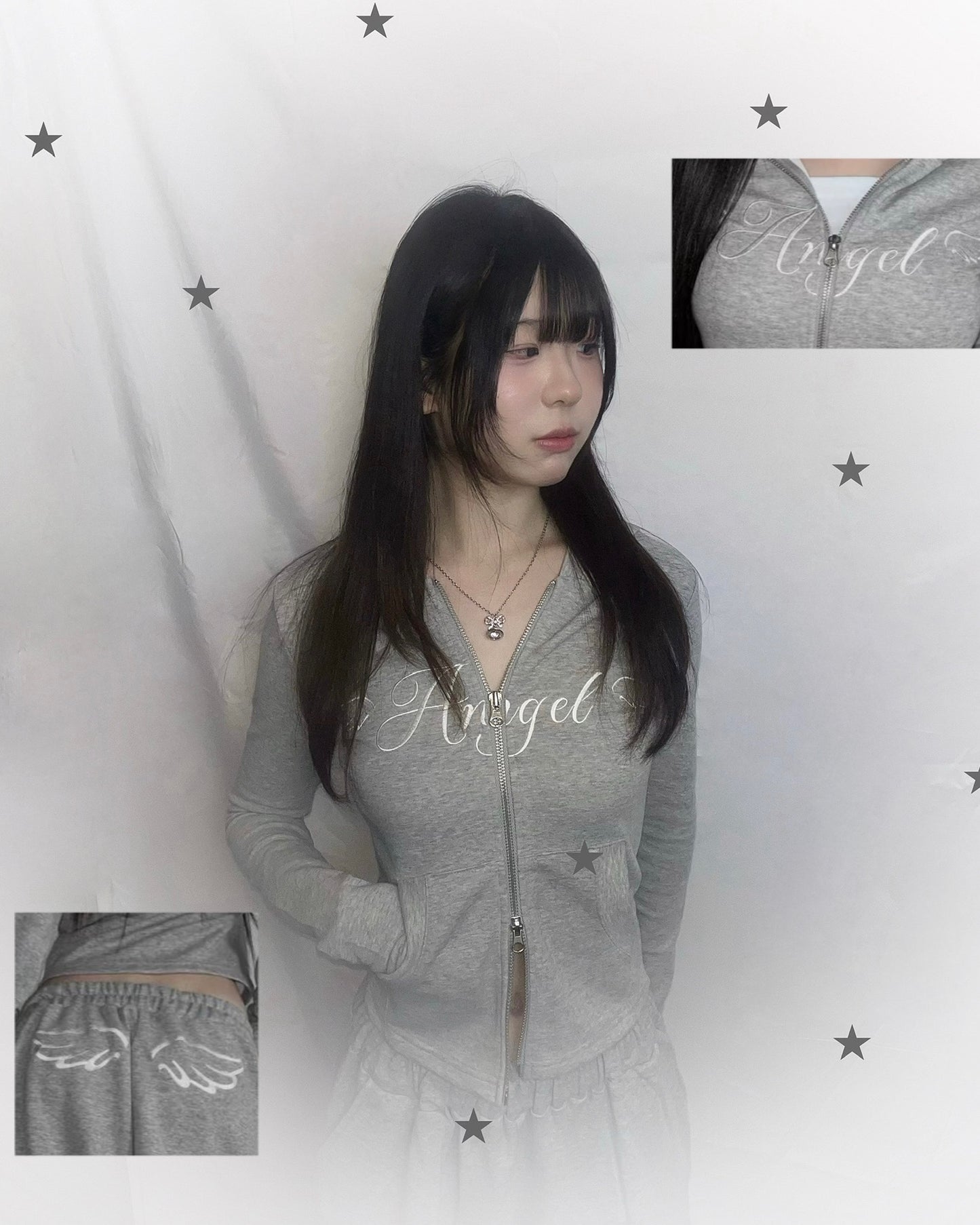 天使翅膀V領拉鏈外套 Angel Wings V Neck Zipper Jacket