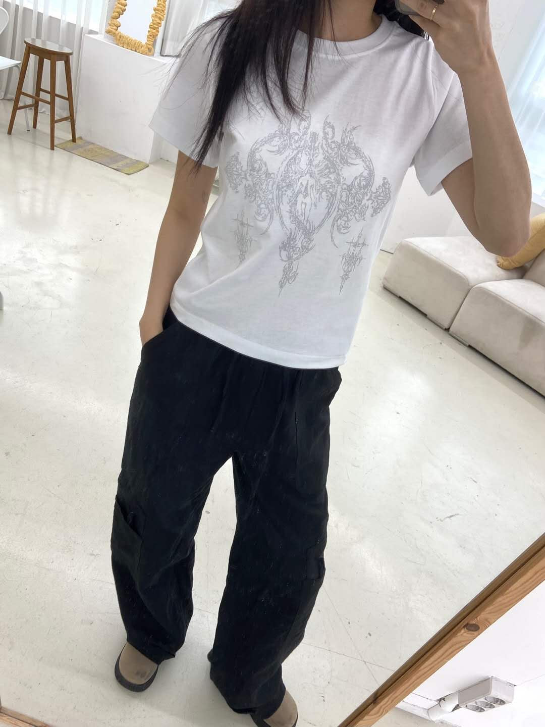 愛心圖騰印花短袖上衣 Heart Totem Print Short Sleeve Top