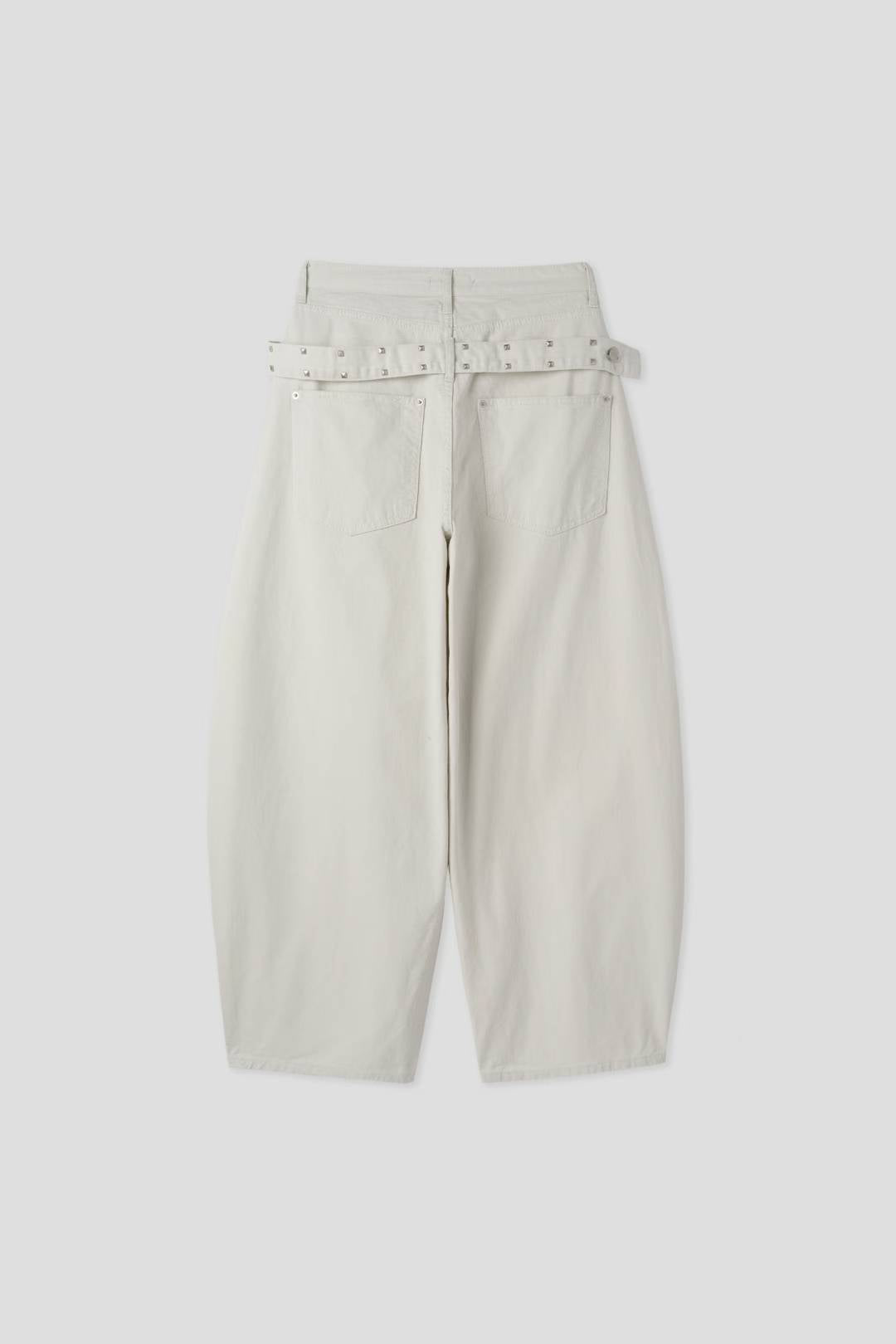 鉚釘腰帶彎刀褲 Rivet Belt Embroidery Wide Pants