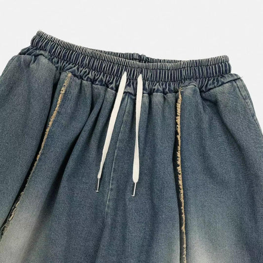 【Unisex】牛仔毛邊五分中褲 Denim Raw-edge Cropped Trousers