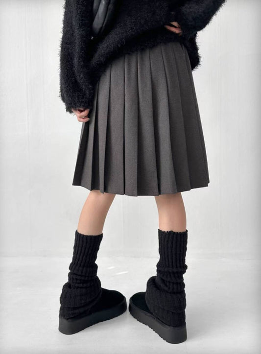 百褶五分半裙 Versatile Pleated Midi Skirt