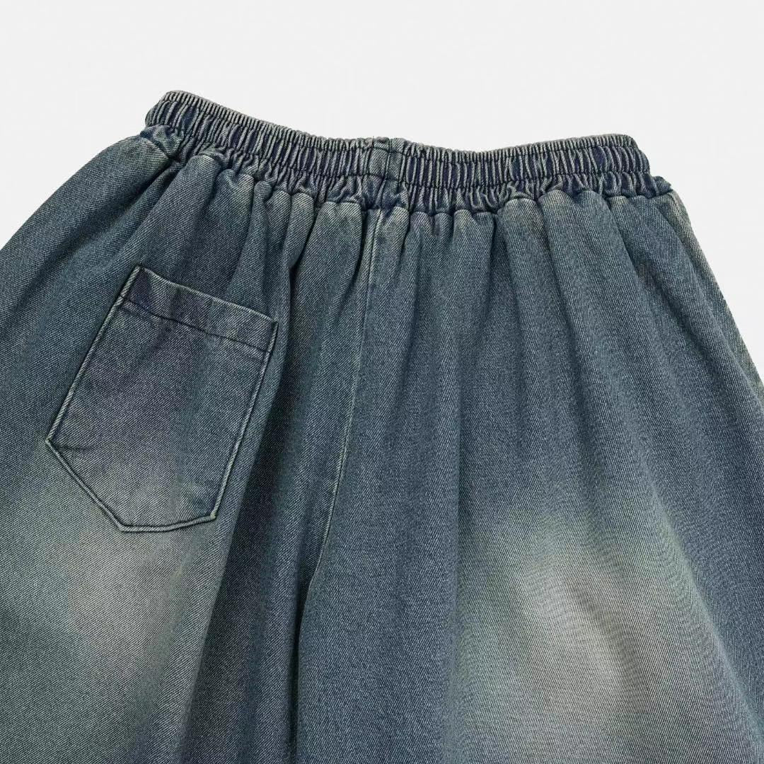 【Unisex】牛仔毛邊五分中褲 Denim Raw-edge Cropped Trousers