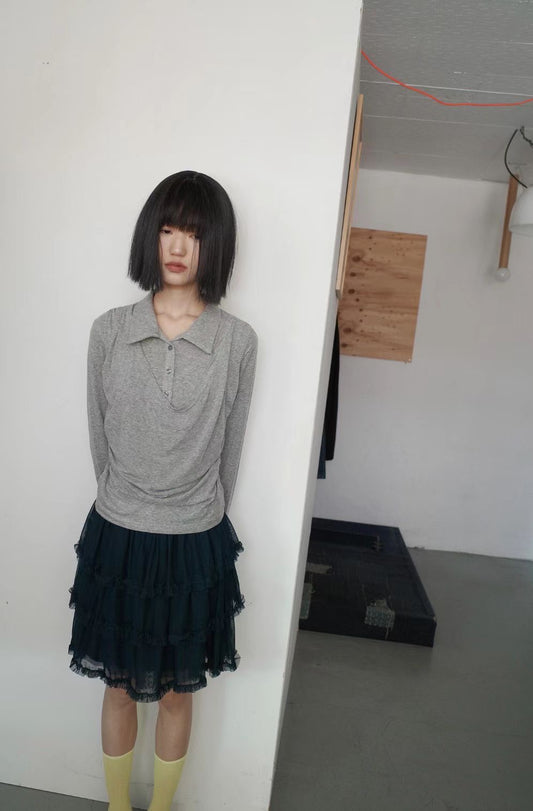 蕩領鈕扣長袖上衣 Cowl NecK Long-Sleeved Button top