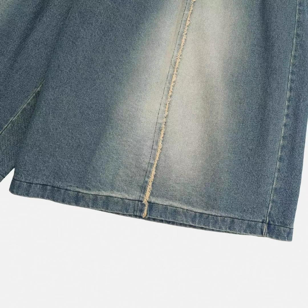 【Unisex】牛仔毛邊五分中褲 Denim Raw-edge Cropped Trousers