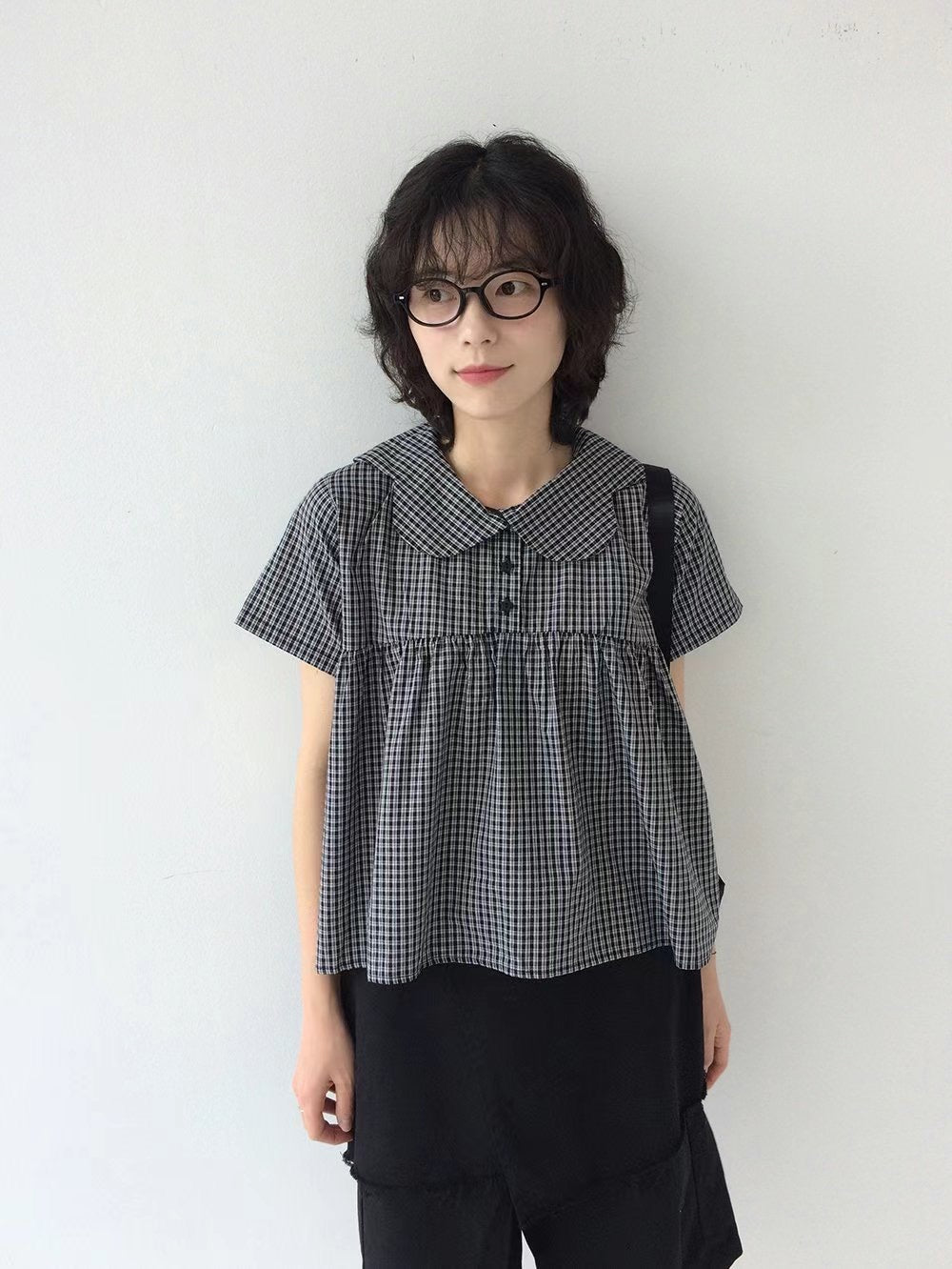 娃娃領格仔襯衫 Doll Collar Checked Shirt