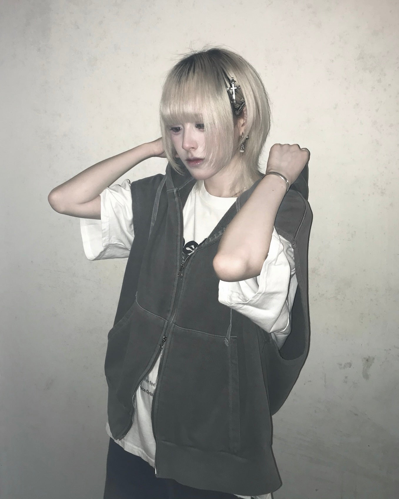 【Unisex】拉鍊連帽衛衣背心 Zip-up Hooded Sweatshirt Vest