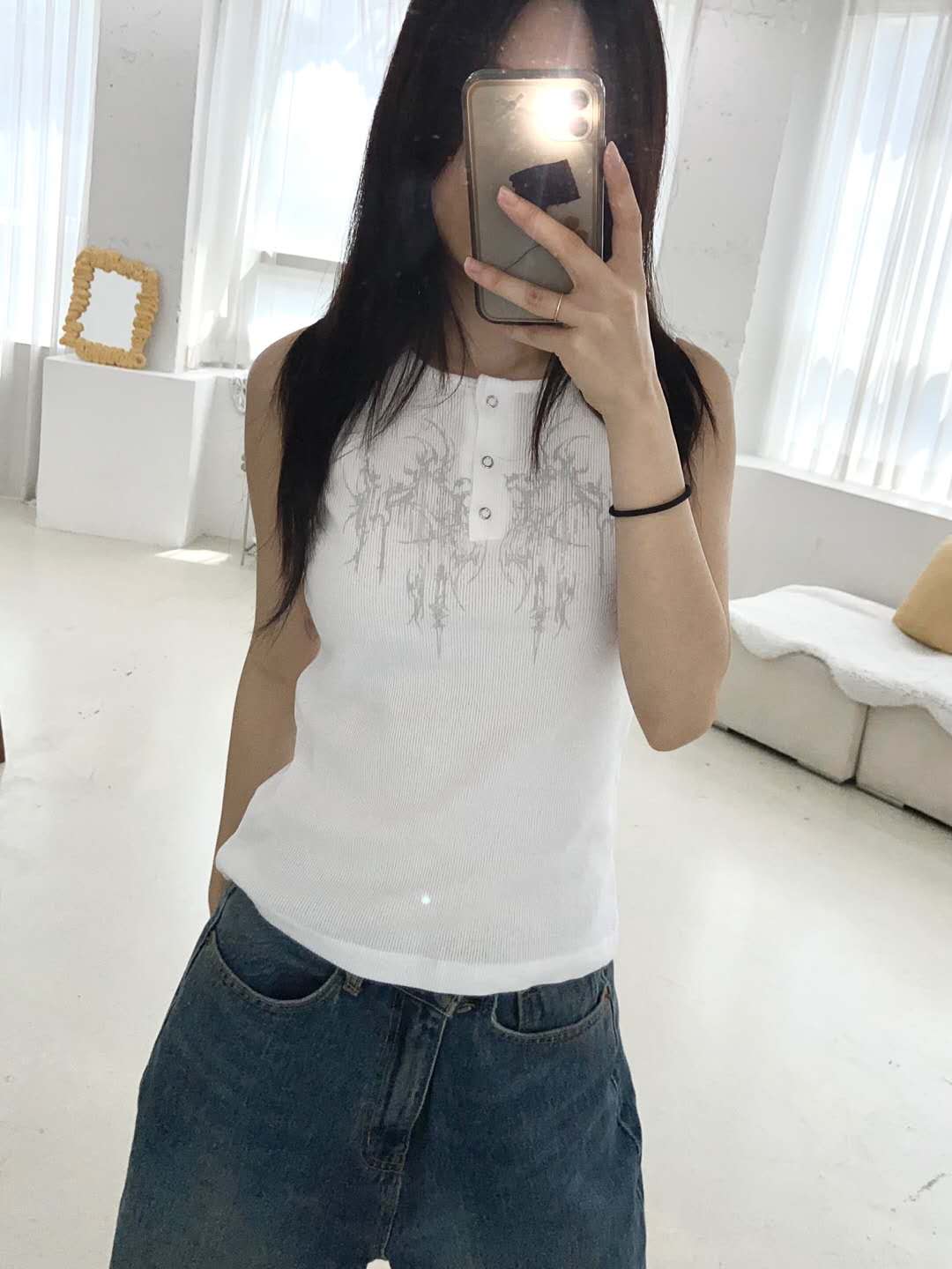手繪圖騰印花鈕扣背心 Totem Print Button Tank Top