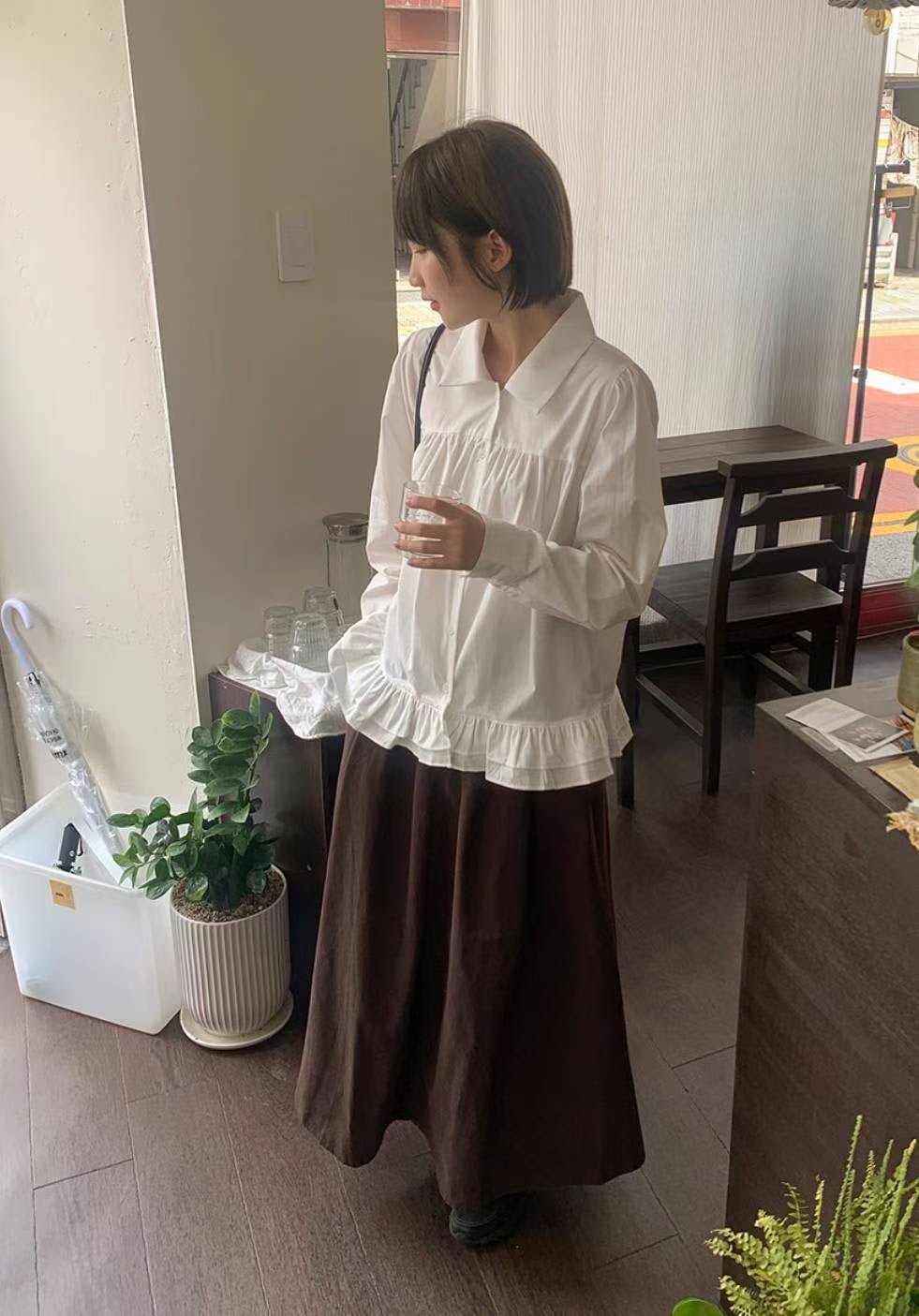 復古裙擺長袖恤衫 Retro Peplum Long Sleeve Shirt