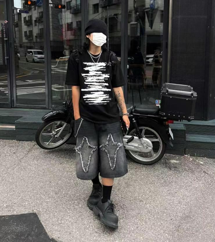 【Unisex】十字星牛仔五分褲 Cross Star Denim Pants