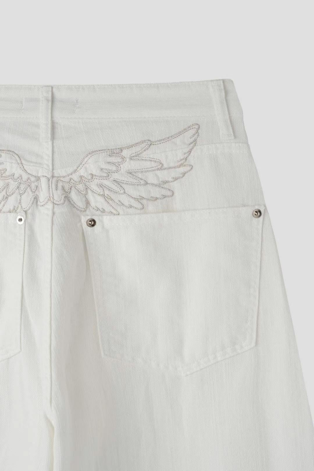 天使翅膀刺繡彎刀褲 Angel Wings Embroidery Wide Pants