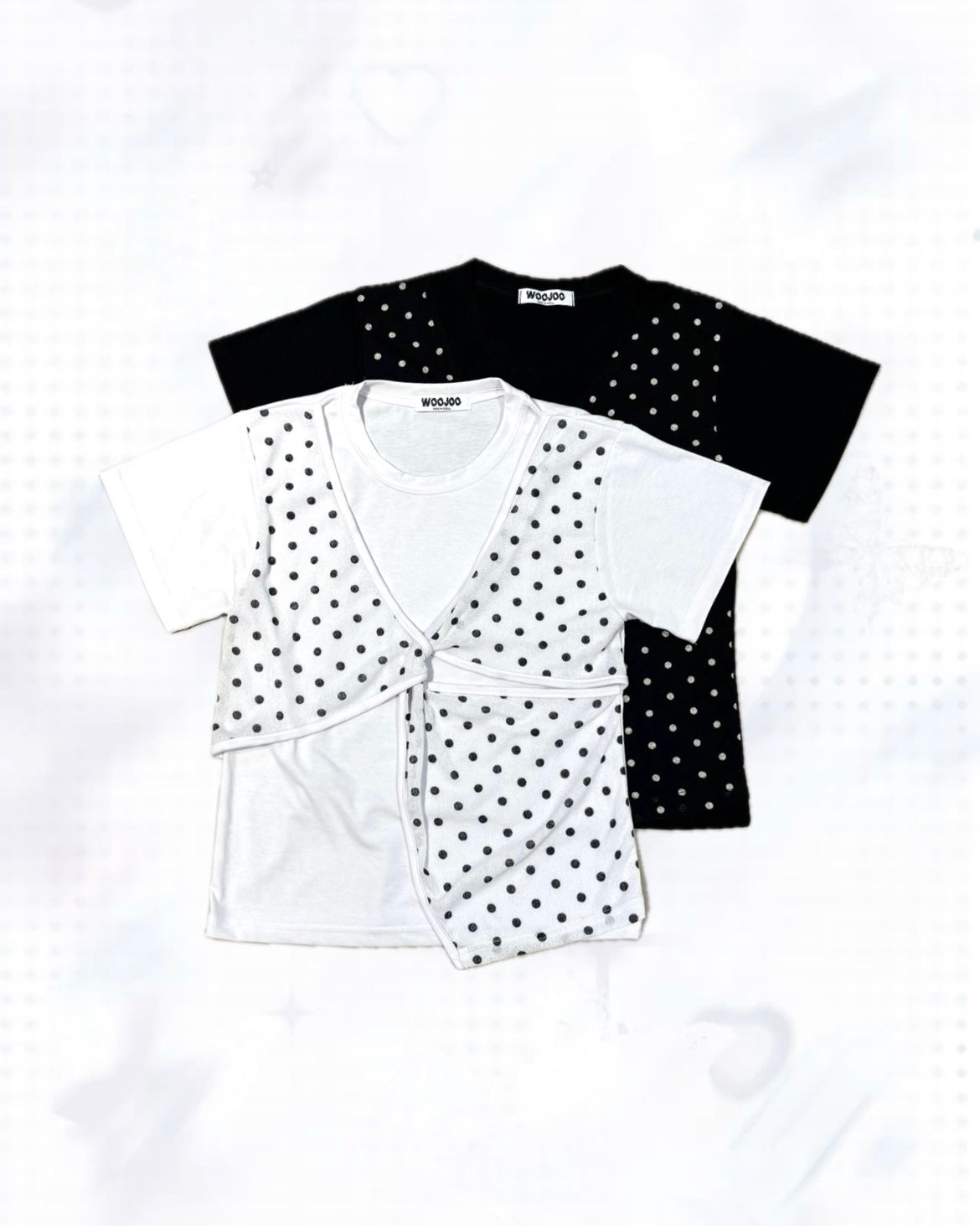 復古波點假兩件短袖 Polka Dot Faux Two-Piece Short Sleeve Top