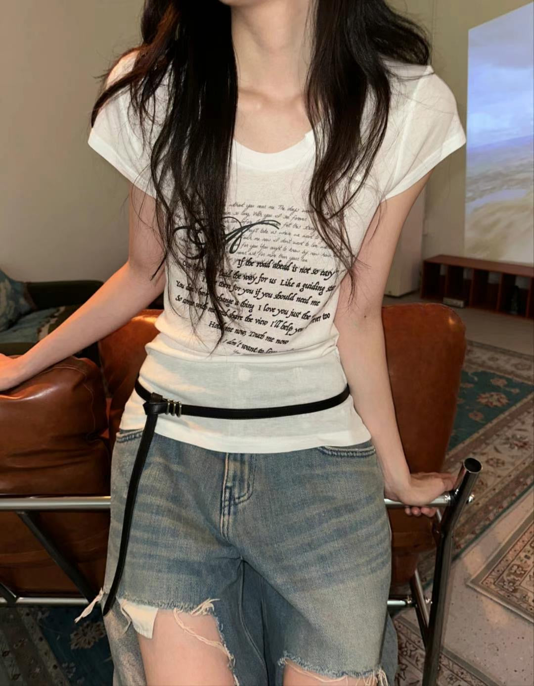 字母印花鈕扣上衣 Letter Print Button Top