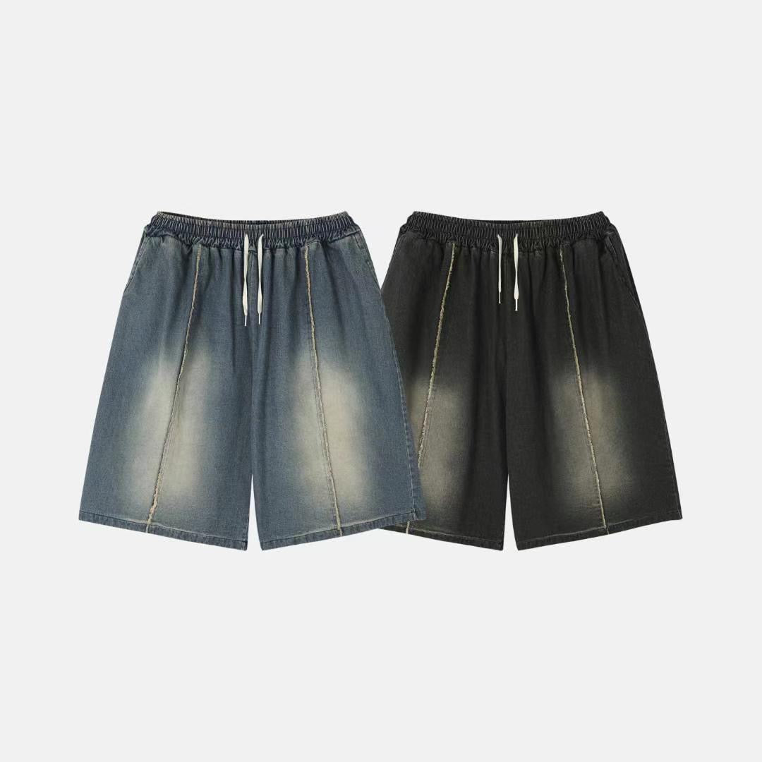 【Unisex】牛仔毛邊五分中褲 Denim Raw-edge Cropped Trousers