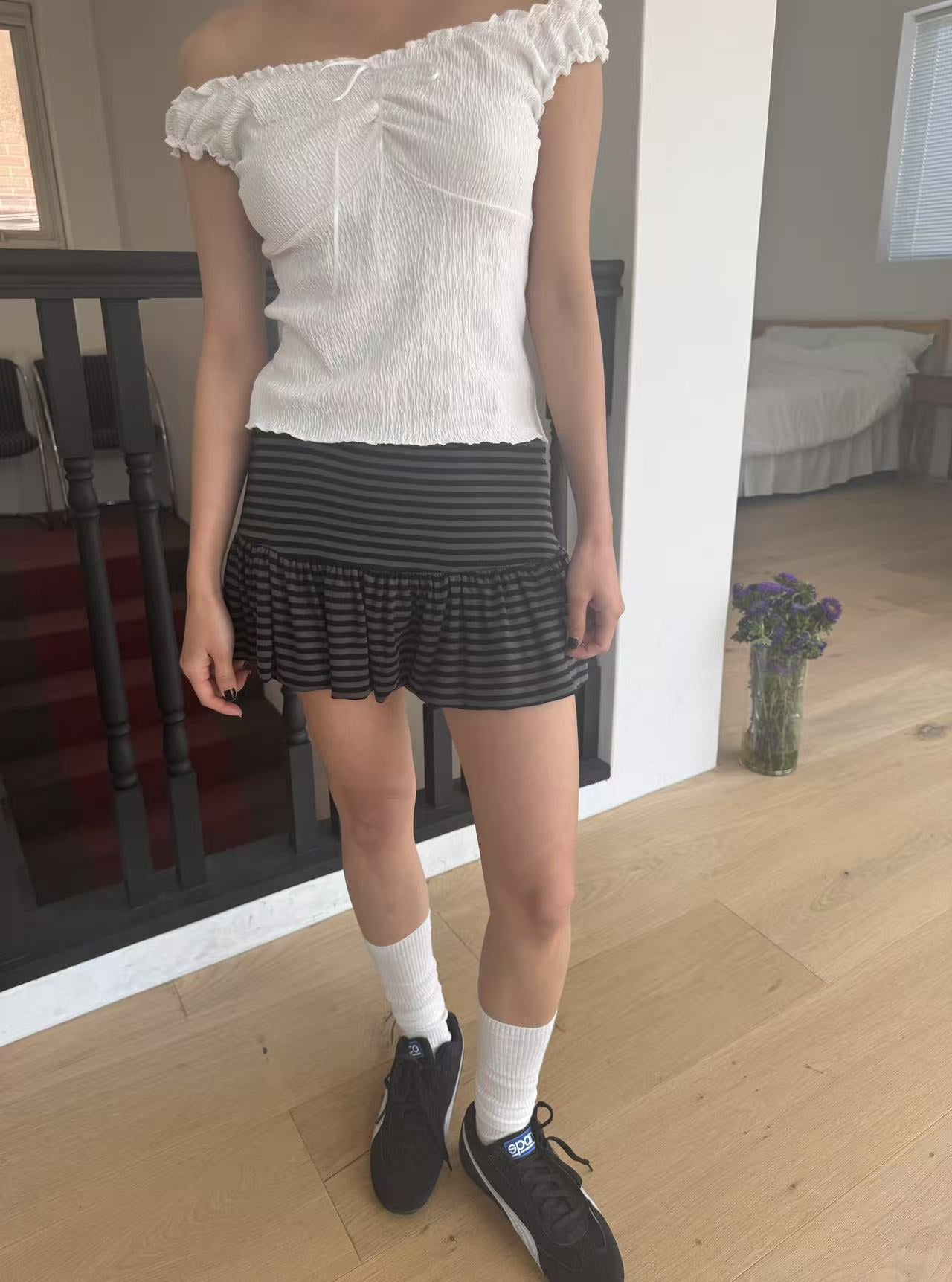 復古條紋皺摺短裙 Vintage Striped Pleated Skirt