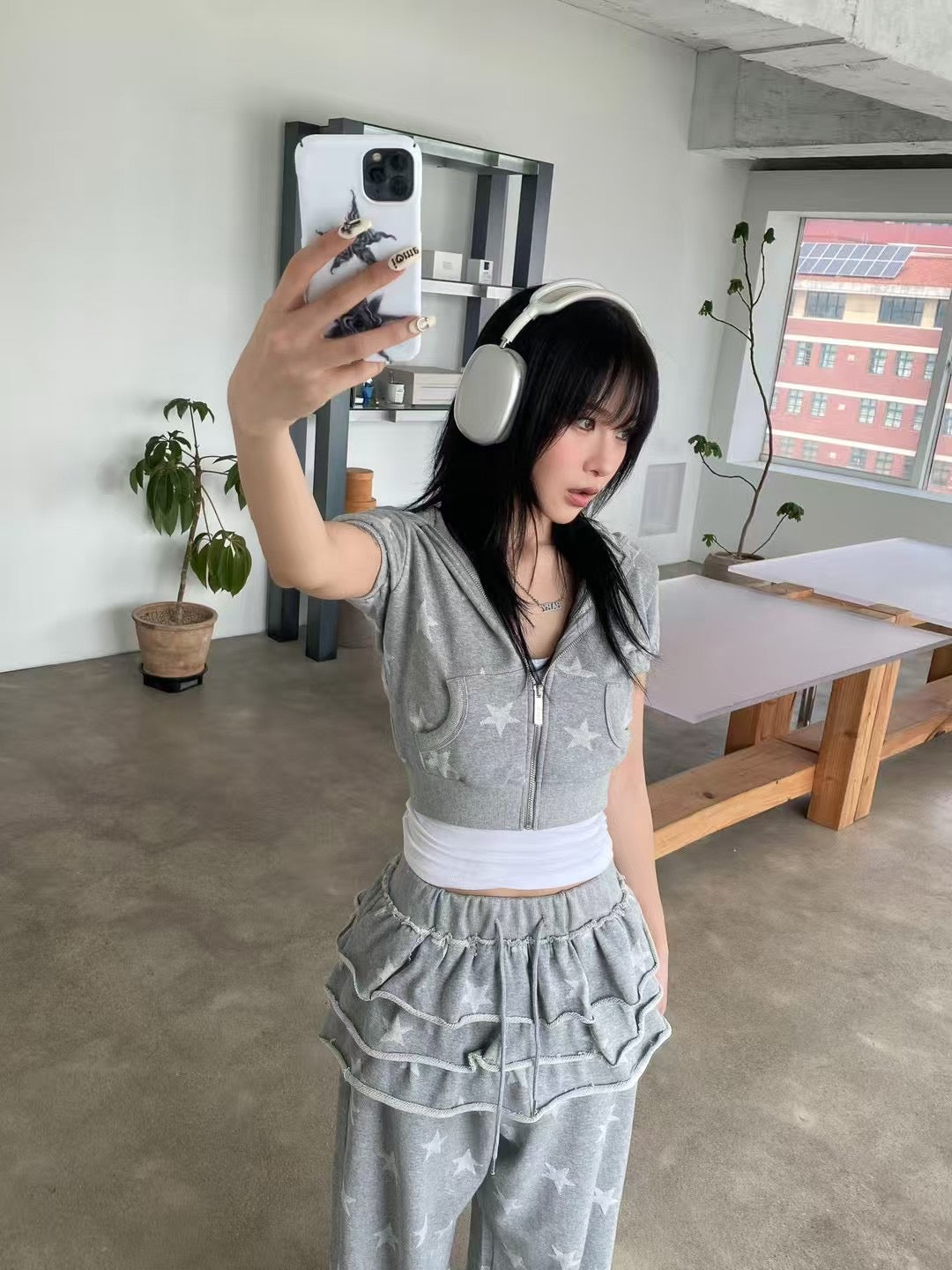 星星印花連帽短袖上衣 Star Print Hooded Short Sleeve Top