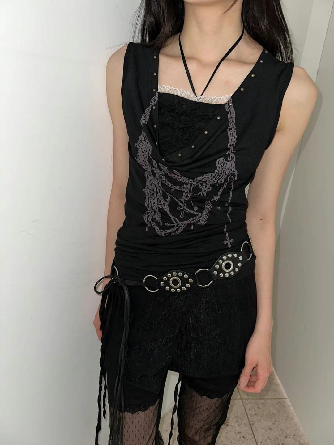 蕩領蕾絲印花背心 Cowl Neck Lace Tank Top