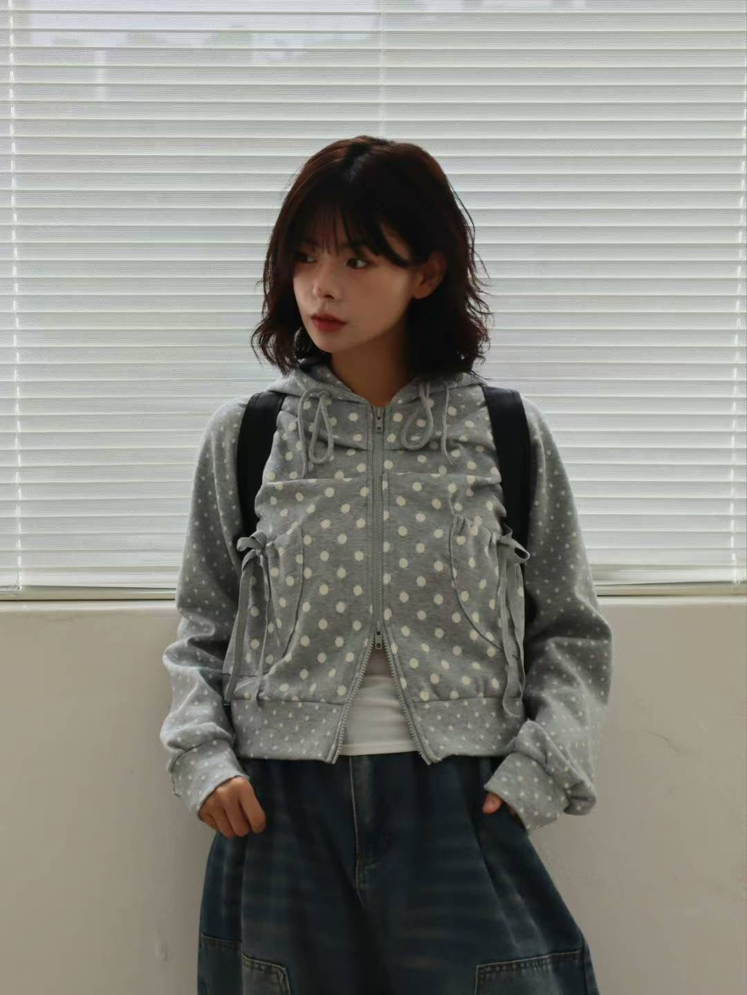波點雙拉鍊連帽外套 Polka Dot Double Zip Hooded Jacket