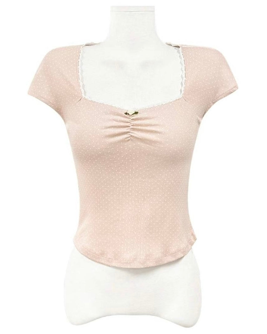 波點方領短袖上衣 Polka Dot Square Neck Short Sleeve Top