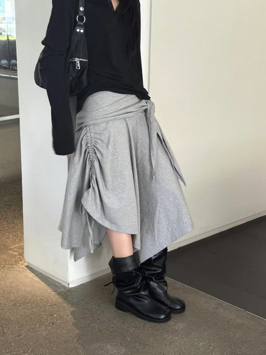 不規則抽繩中裙 Irregular Drawstring Midi Skirt