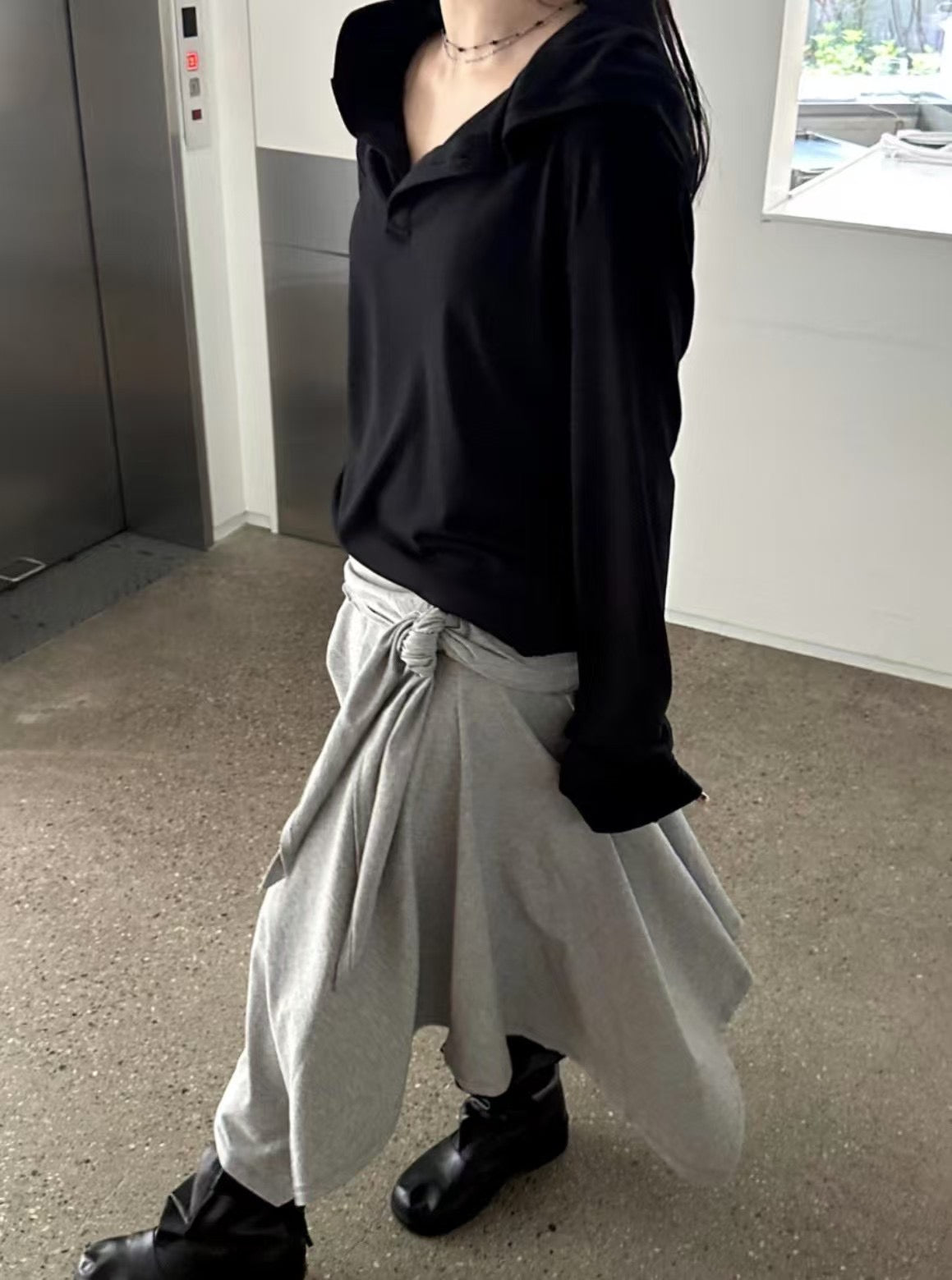 不規則抽繩中裙 Irregular Drawstring Midi Skirt