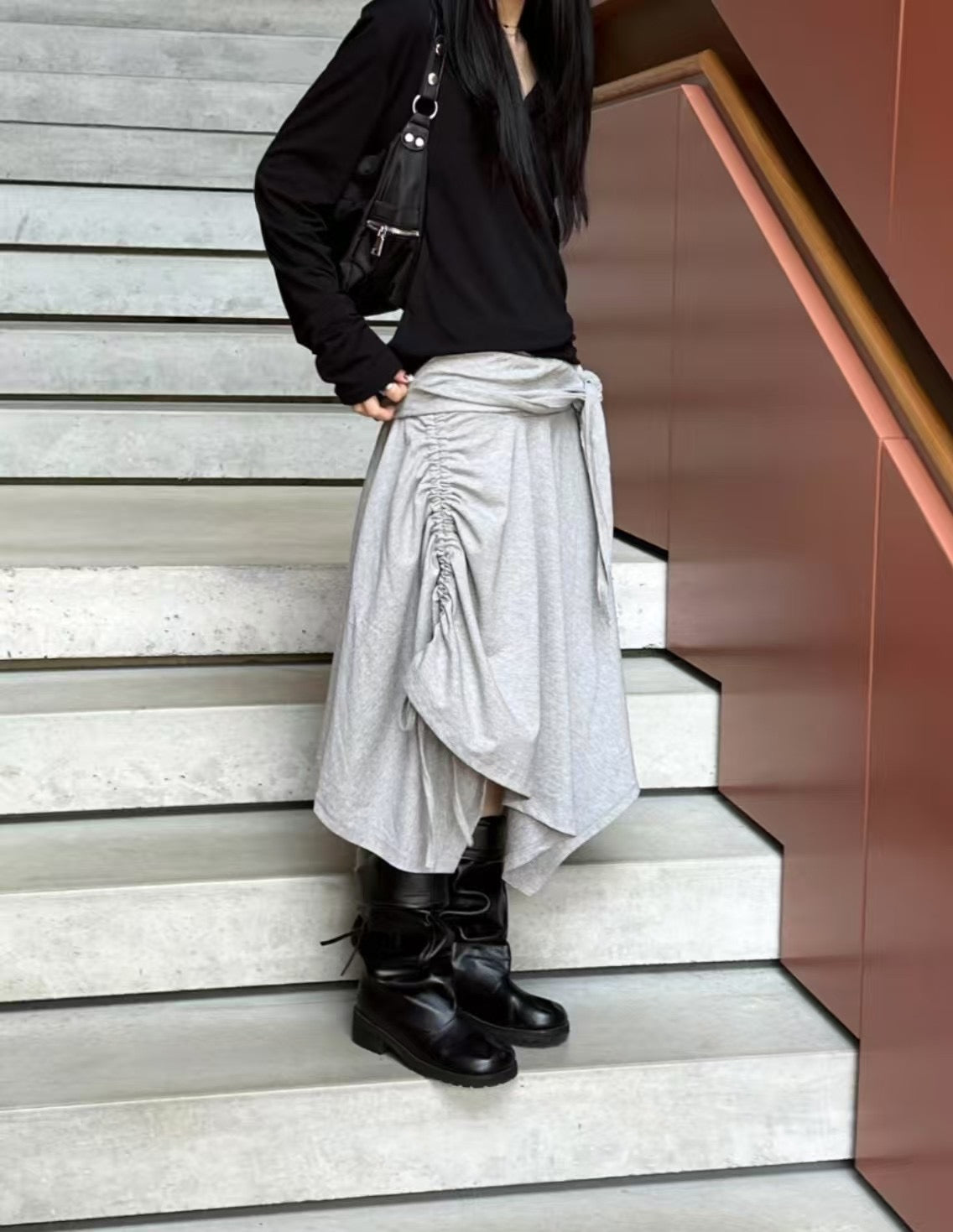 不規則抽繩中裙 Irregular Drawstring Midi Skirt
