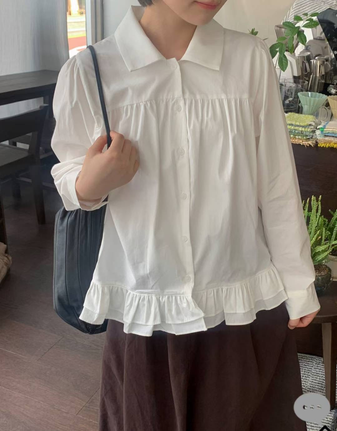 復古裙擺長袖恤衫 Retro Peplum Long Sleeve Shirt