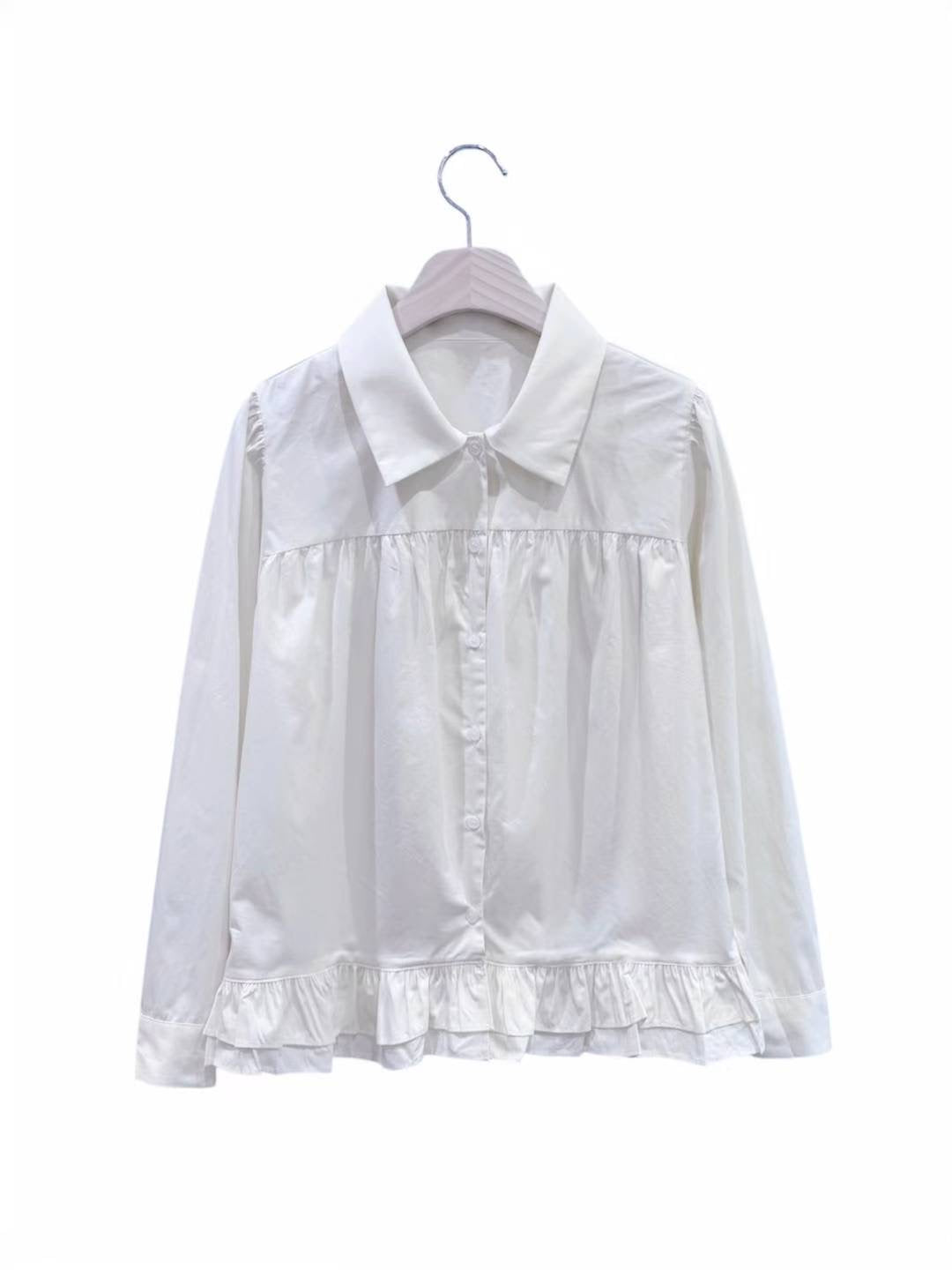 復古裙擺長袖恤衫 Retro Peplum Long Sleeve Shirt