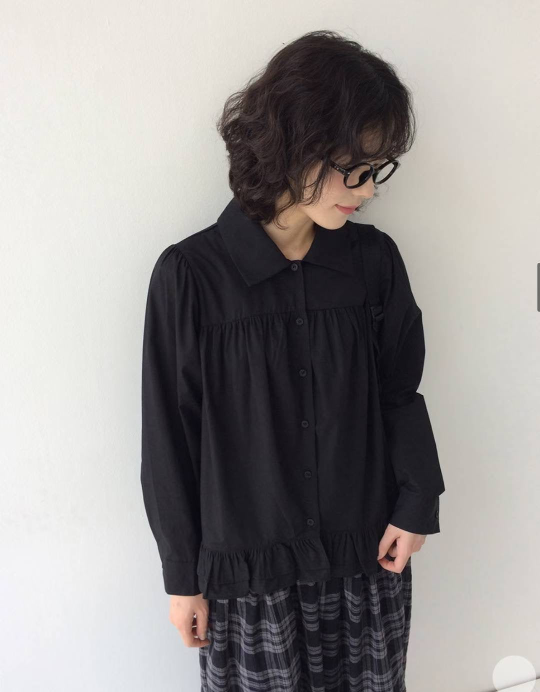復古裙擺長袖恤衫 Retro Peplum Long Sleeve Shirt