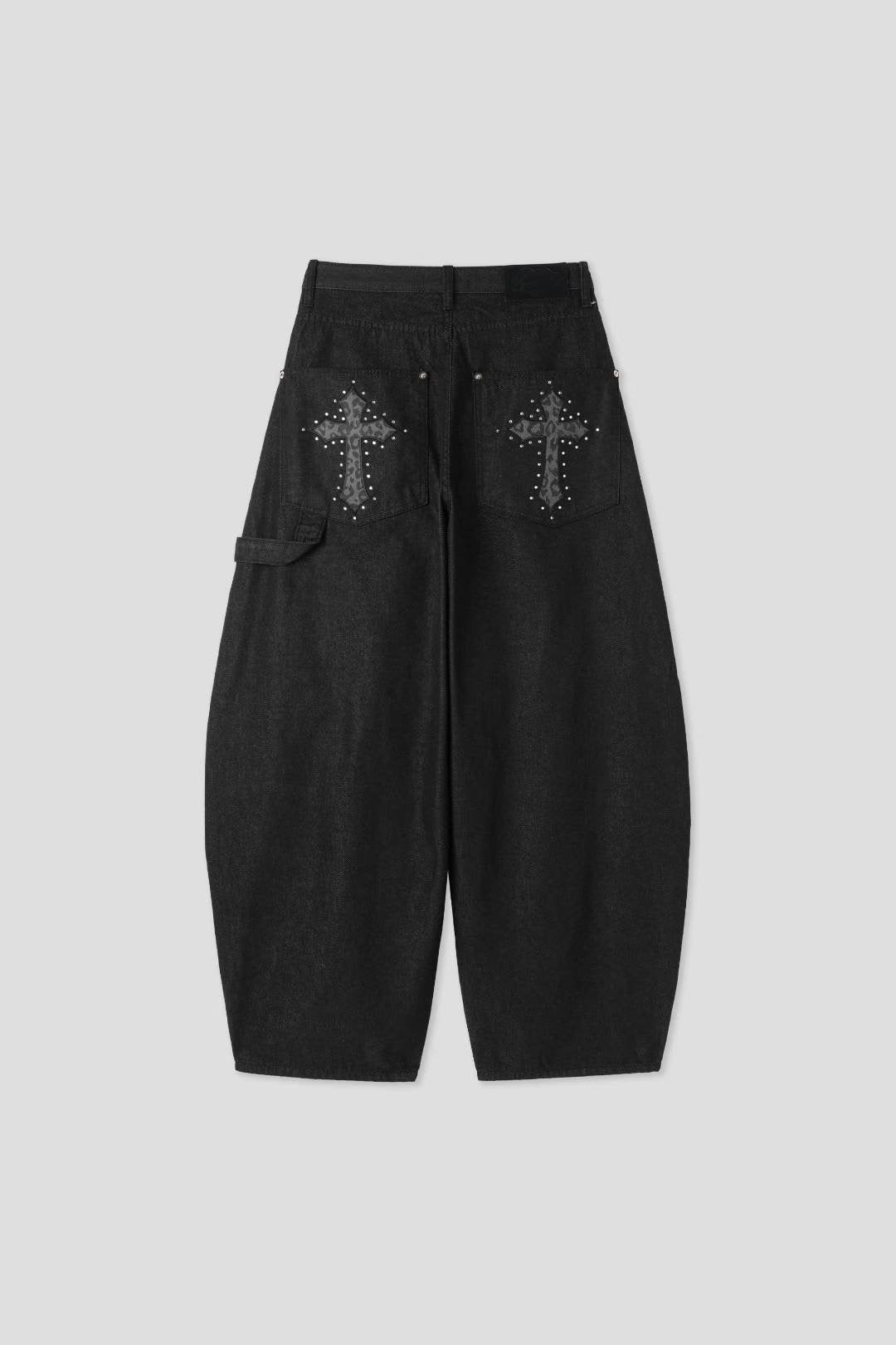 十字架彎刀褲 Cross Embroidery Wide Pants