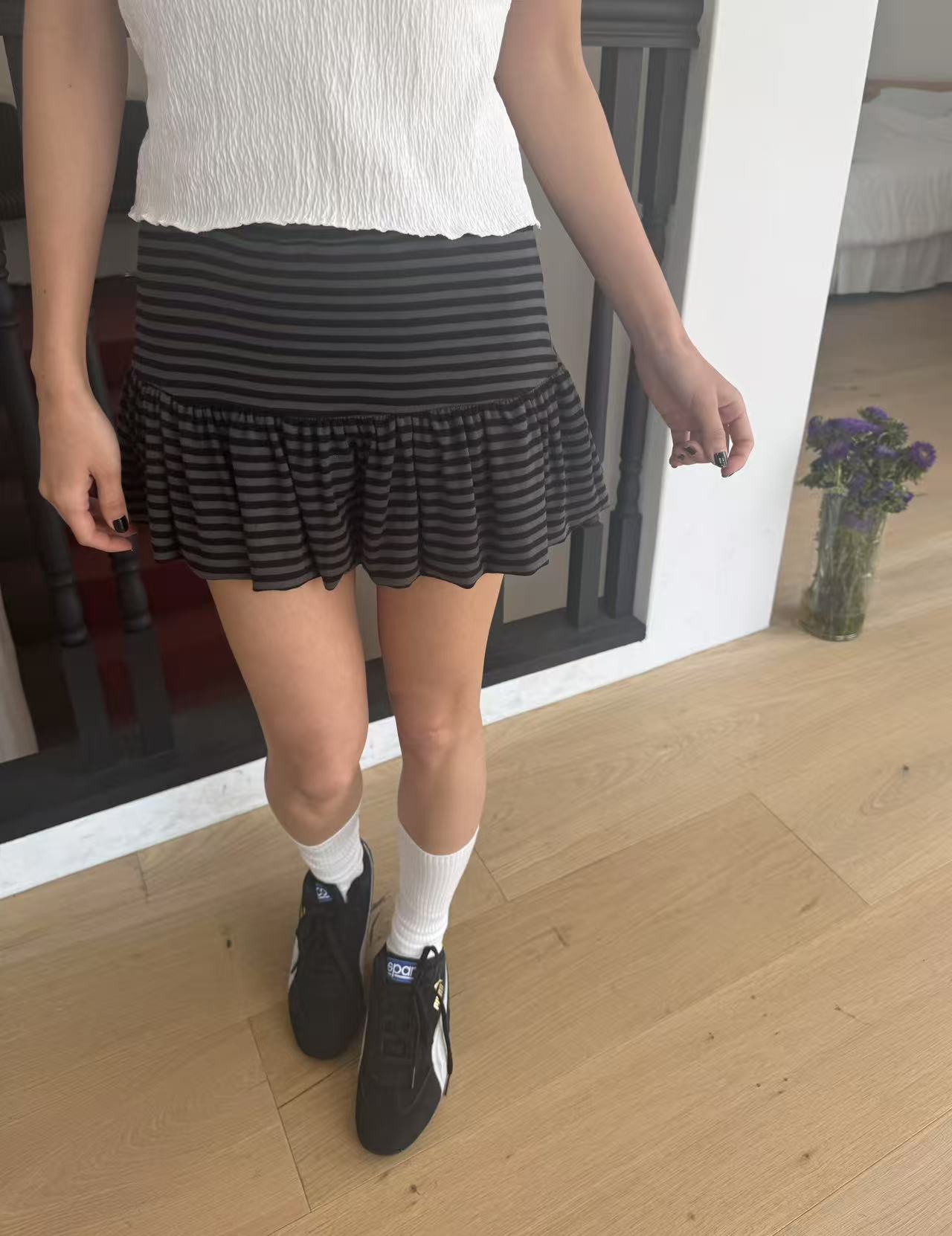 復古條紋皺摺短裙 Vintage Striped Pleated Skirt