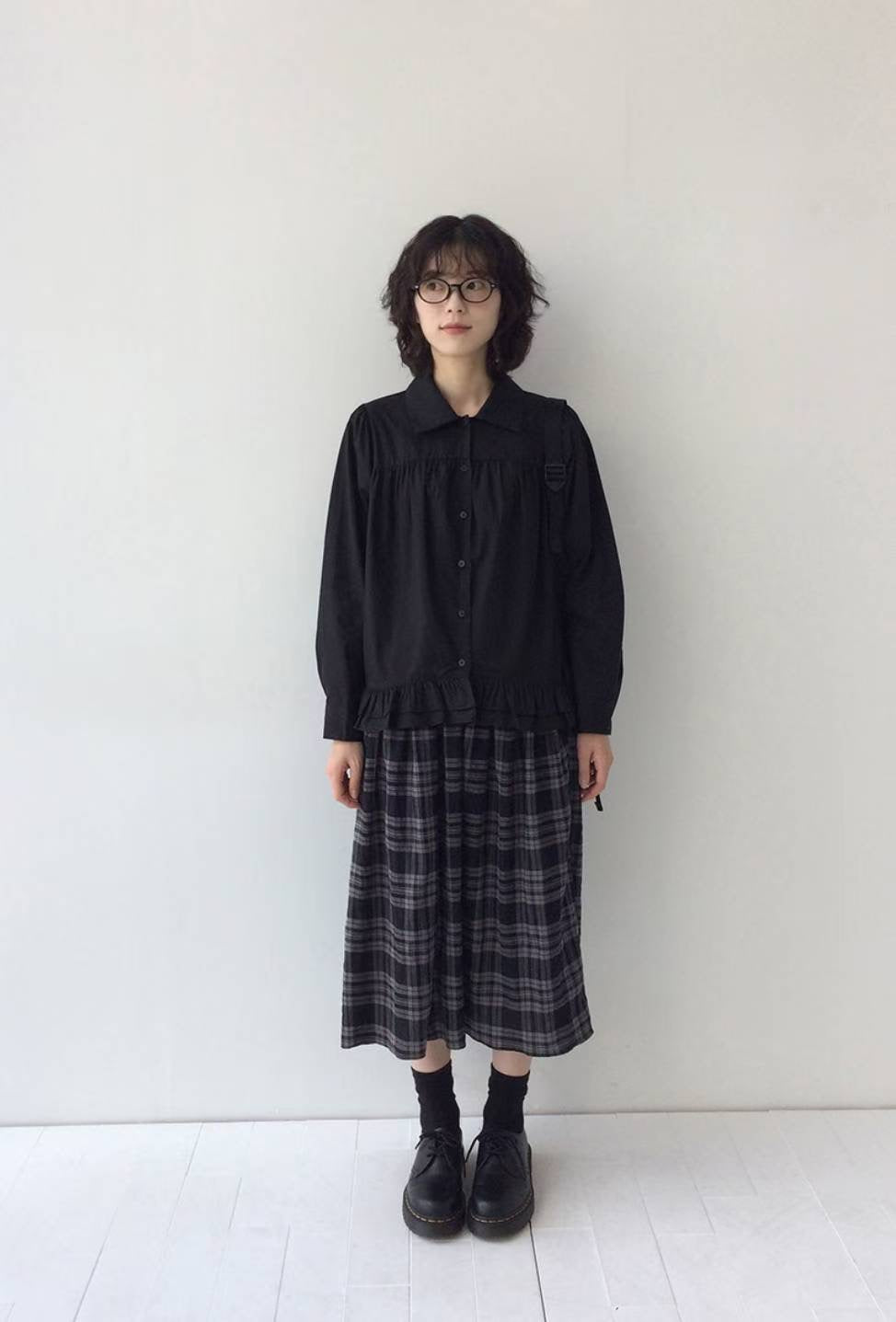 復古裙擺長袖恤衫 Retro Peplum Long Sleeve Shirt