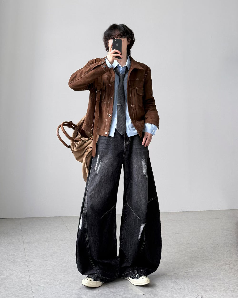【Unisex】深色水洗彎刀牛仔褲 Dark Washed High-rise Barrel-leg Jeans