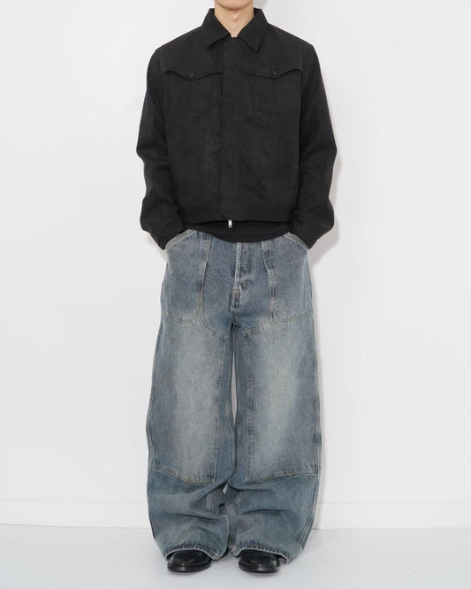 【Unisex】寬腿拼接牛仔褲 Wide Leg Patchwork Denim Pants