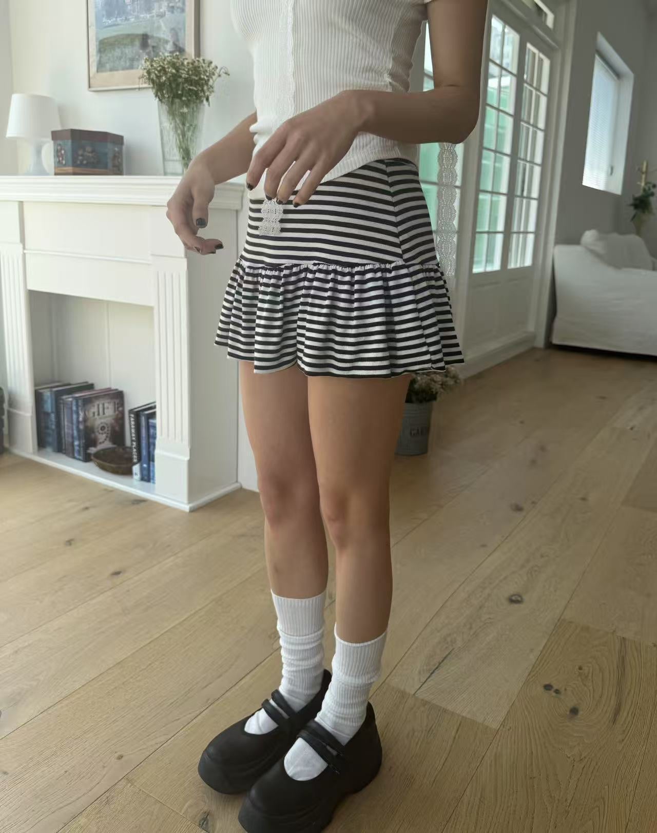 復古條紋皺摺短裙 Vintage Striped Pleated Skirt