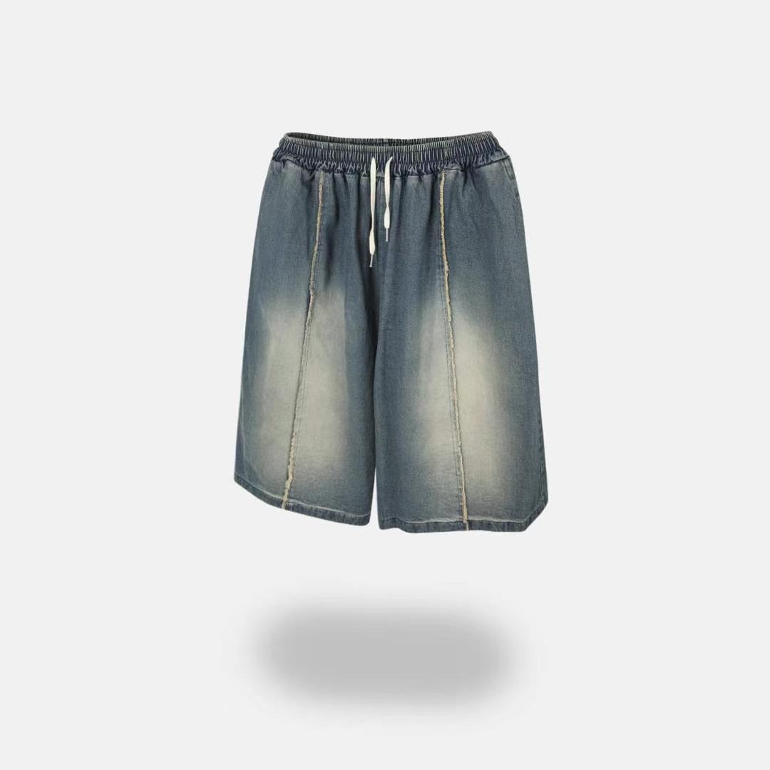 【Unisex】牛仔毛邊五分中褲 Denim Raw-edge Cropped Trousers