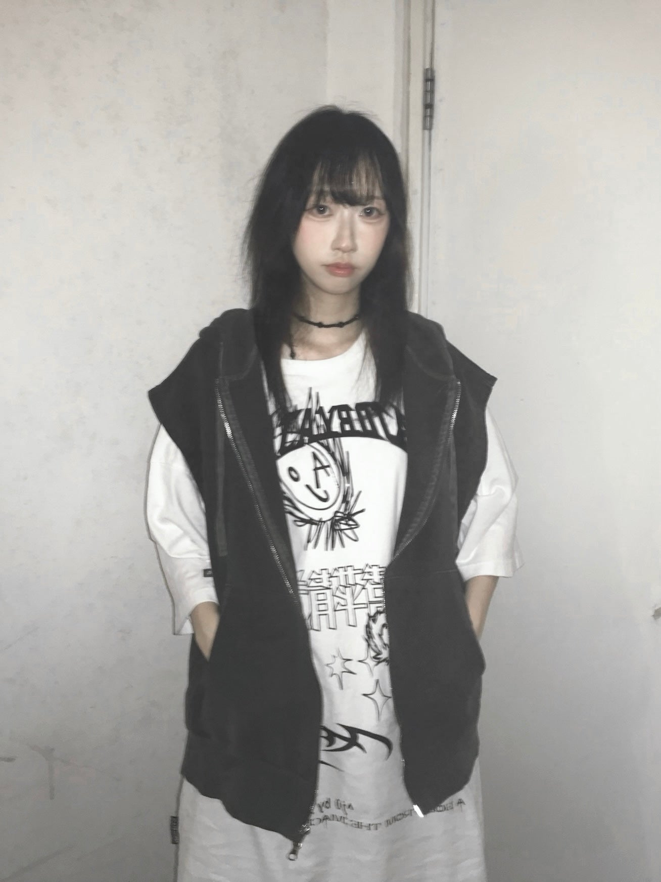 【Unisex】拉鍊連帽衛衣背心 Zip-up Hooded Sweatshirt Vest