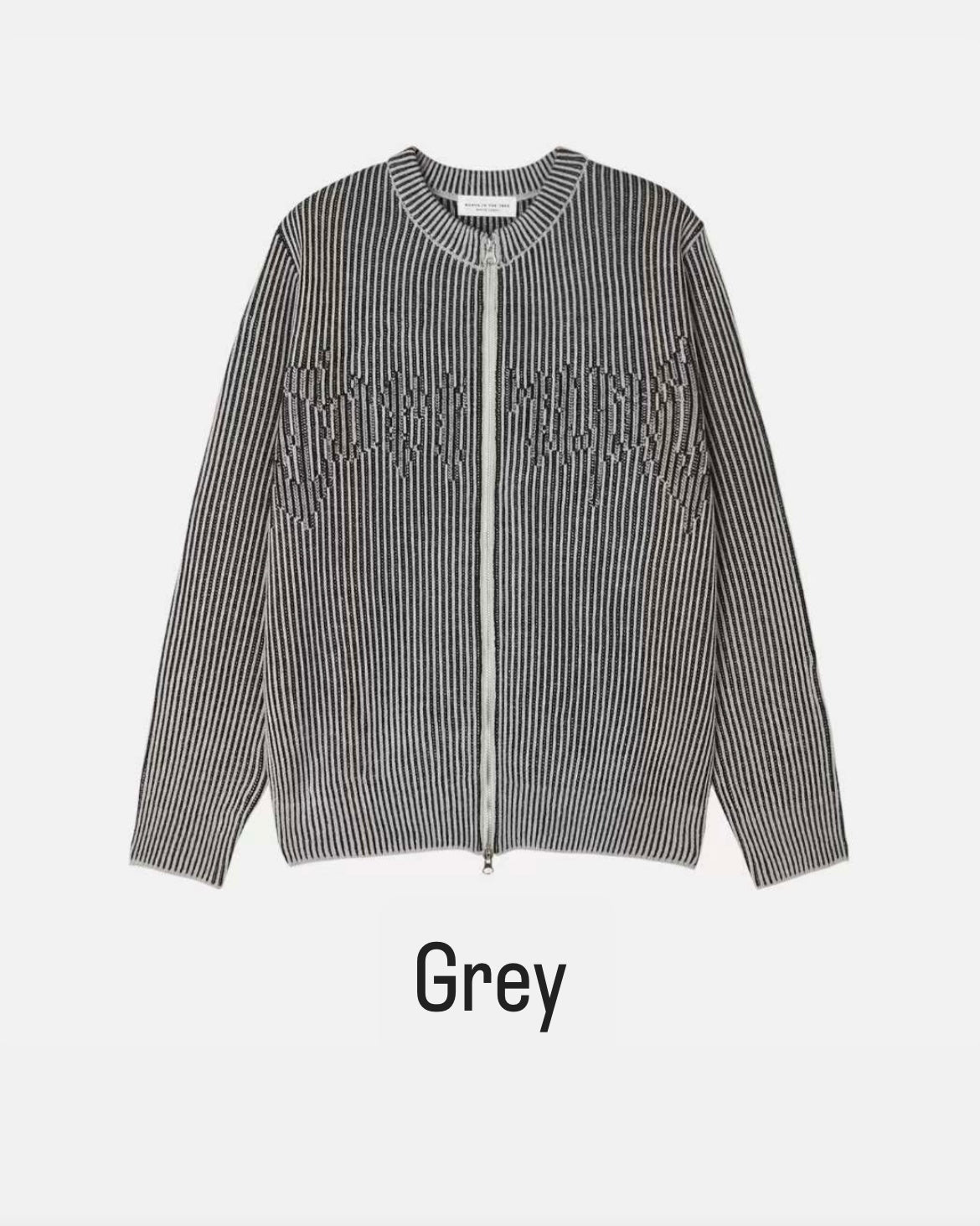 【Unisex】條紋雙拉鍊針織外套 Striped Double-Zip Knit Jacket