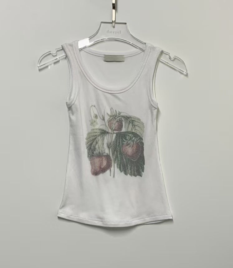 復古梅果印花背心吊帶 Retro Plum Print Tank Top