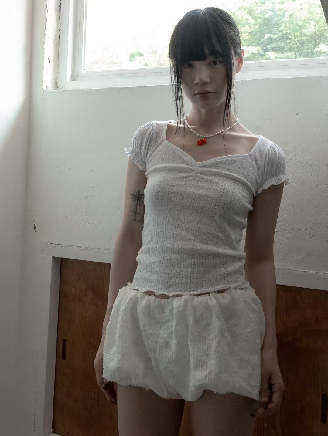 方領領花邊短袖 Square Collar Short Sleeves