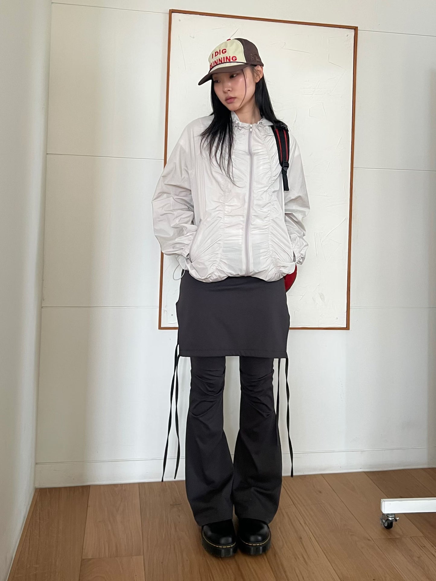 飄帶裙擺皺摺長褲 Ribbon Hem Ruched Wide Leg Pants