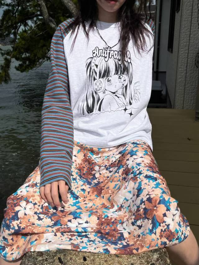 少女印花條紋長袖 Girls Print Striped Long Sleeves