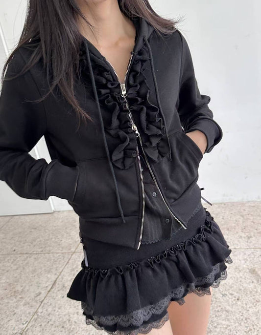 木耳邊拉鍊外套 Ruffled Zip-Up Jacket
