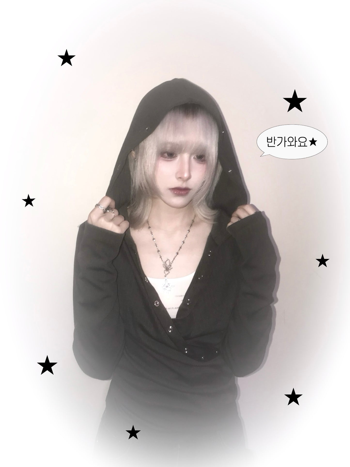 交叉V領釘釦連帽上衣 Crossover V-neck Buttoned Hooded Top